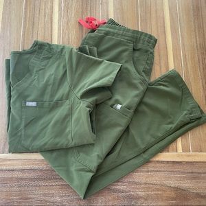 Figs Scrubs Set - Top and Bottoms; Dark Olive